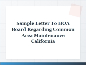 Sample California Hoa Letter for Common Area Maintenance